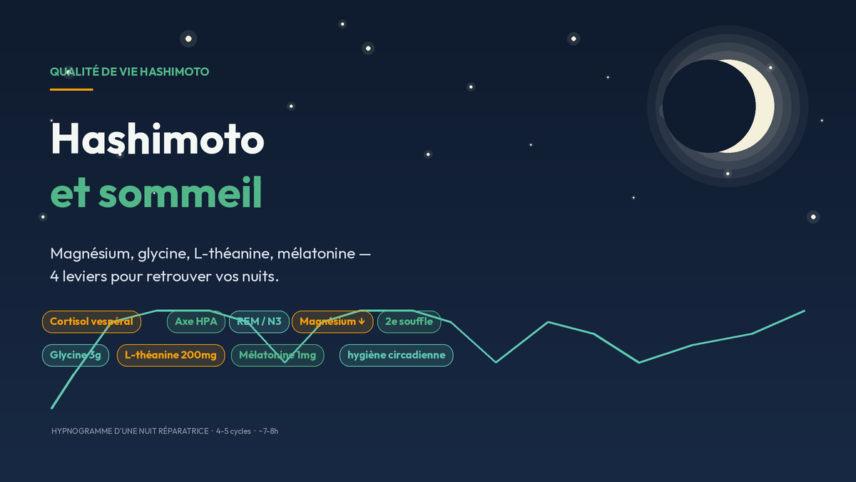 Hashimoto et sommeil : magnésium, glycine, L-théanine, mélatonine — hypnogramme nocturne.