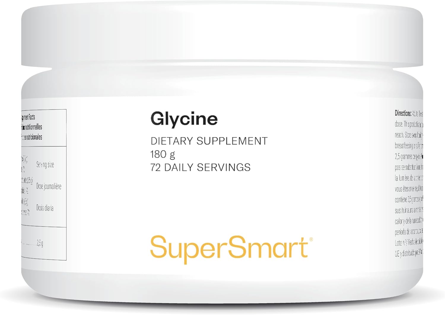 SuperSmart Glycine Pure en poudre 180g — 100% vegan sans additifs