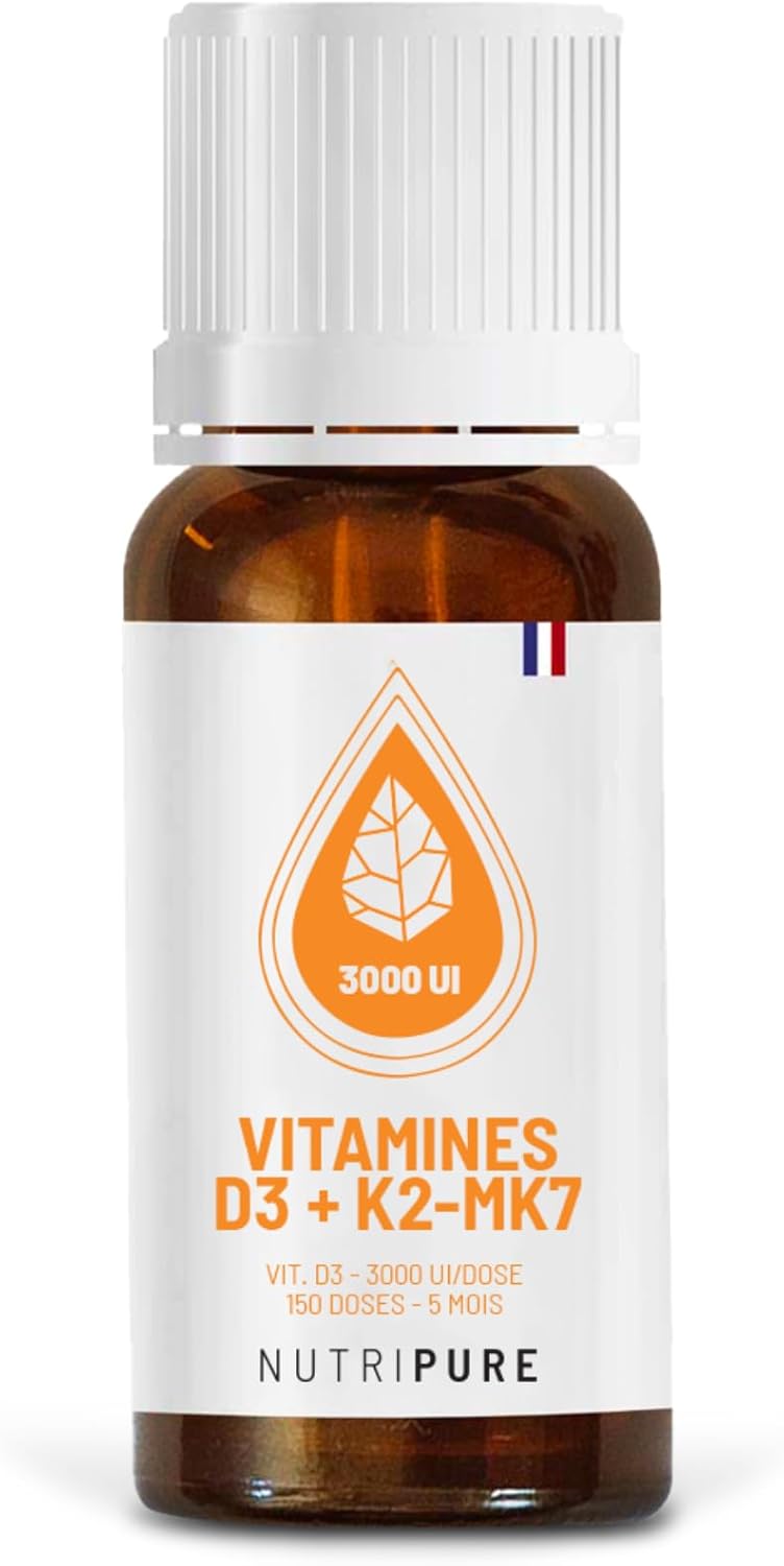 Nutripure Vitamine D3 + K2-MK7 3000 UI — flacon huile d'olive bio